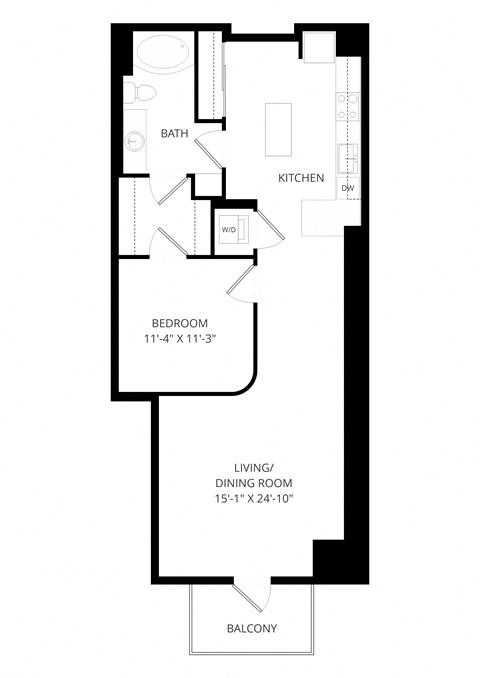 Floor plan for 1 bed, 1 bath, 831 sqft
